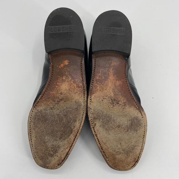 FLORSHEIM Mens Dress Shoes Size 9.5  Black Leather Slip On Loafer Tassel [FLAW] - Picture 8 of 10